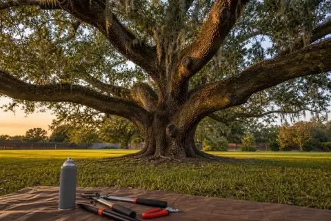 Properly sealed pruning cuts on a mature live oak in a Fort Bend yard